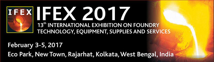 2017年第13届印度冶金铸造展IFEX,展会时间:2017-02-03至2017-02-05,展馆名称:印度加尔各答米兰米拉展馆(Milan Mela Complex),组展机构:科隆展览印度公司,印度冶金铸造展|印度展台搭建|印度展览展示设计搭建|冶金铸造展展台搭建|冶金铸造展|上海依木展览全球展台服务商